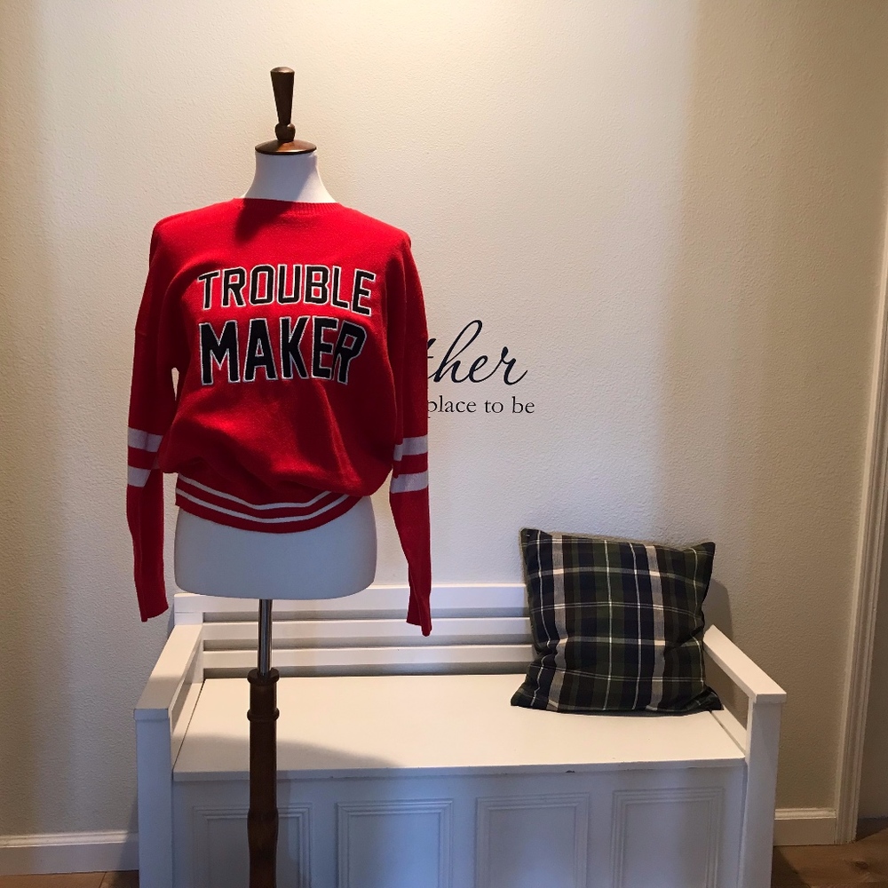 NEW Graphic Red Sweater "Trouble Maker"
